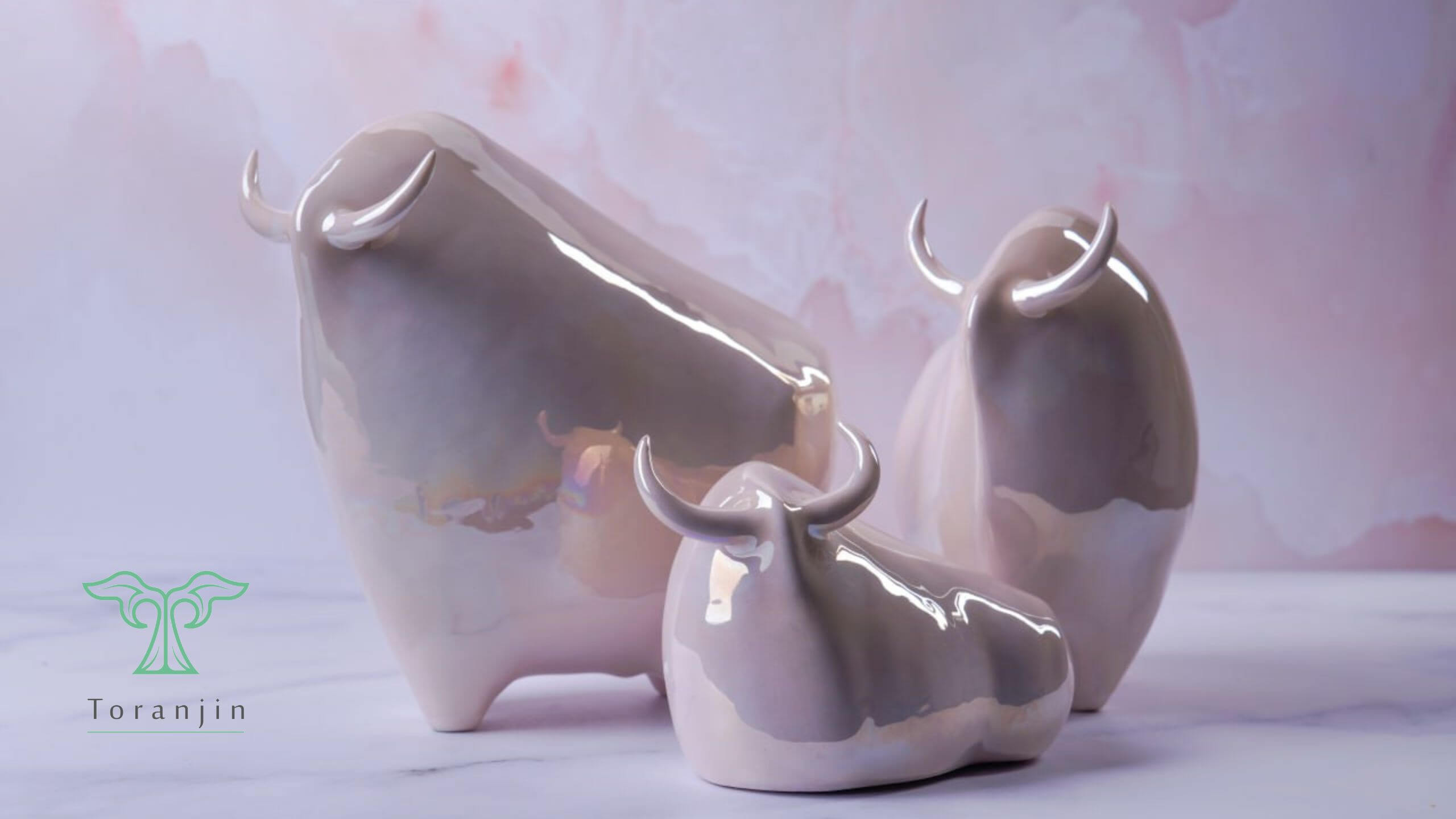Handmade Ceramic Snow Cow Sculpture (Set)